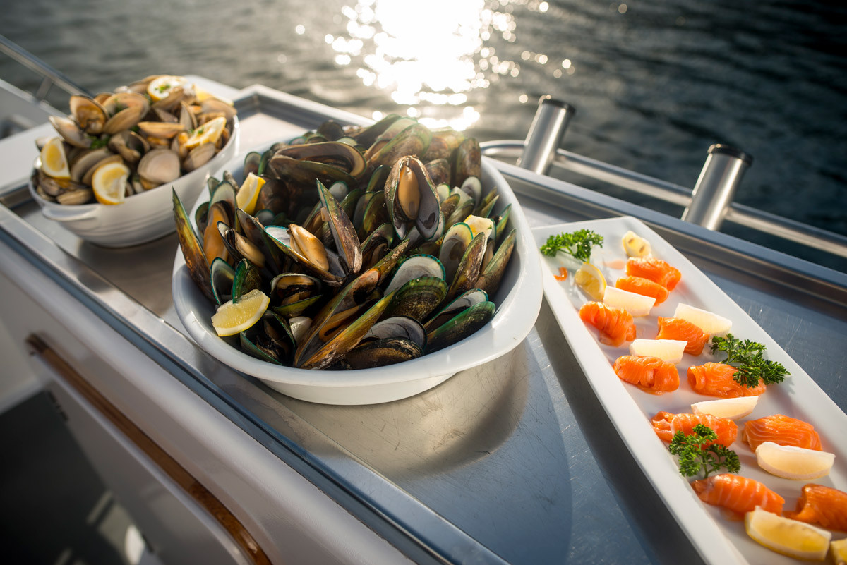 Dining on board in the Wairau Sounds