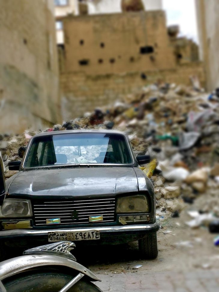 car in rubble