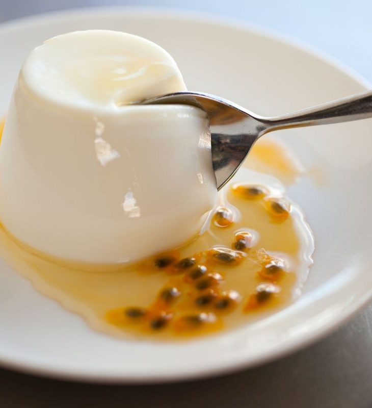 Coconut Pannacotta with Passionfruit Syrup