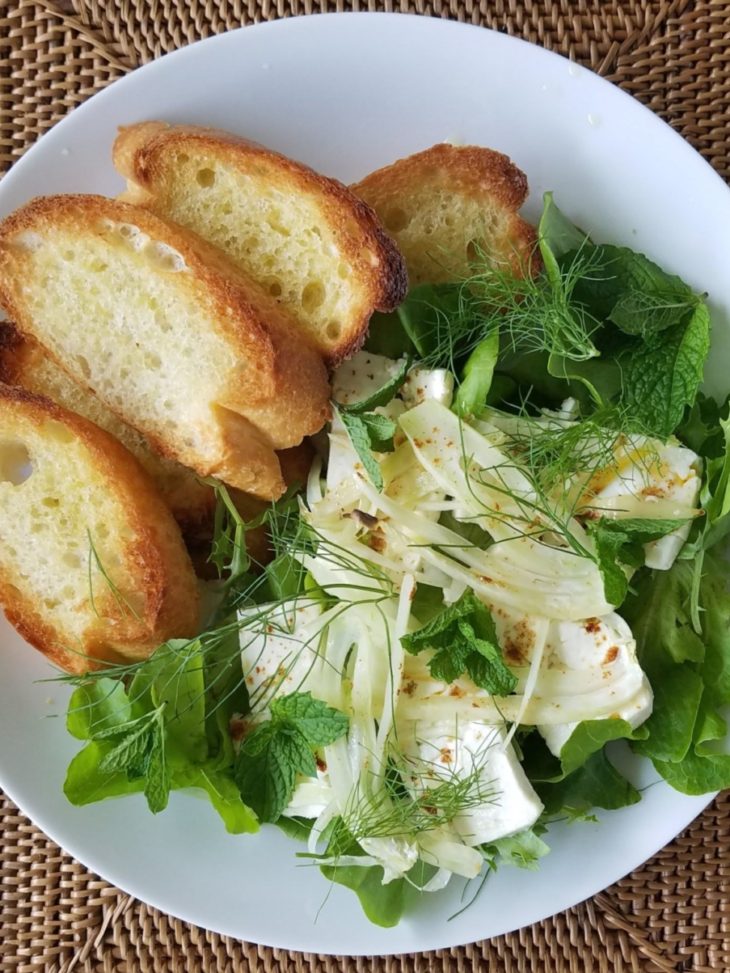 Broiled Feta with Fennel and Mixed Microgreens