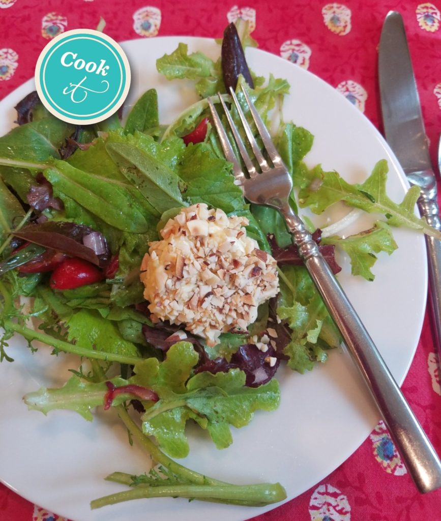 Fresh Greens and Cherry Salad with Warm Goat Cheese