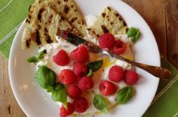 Raspberries with Goat Cream and Basil