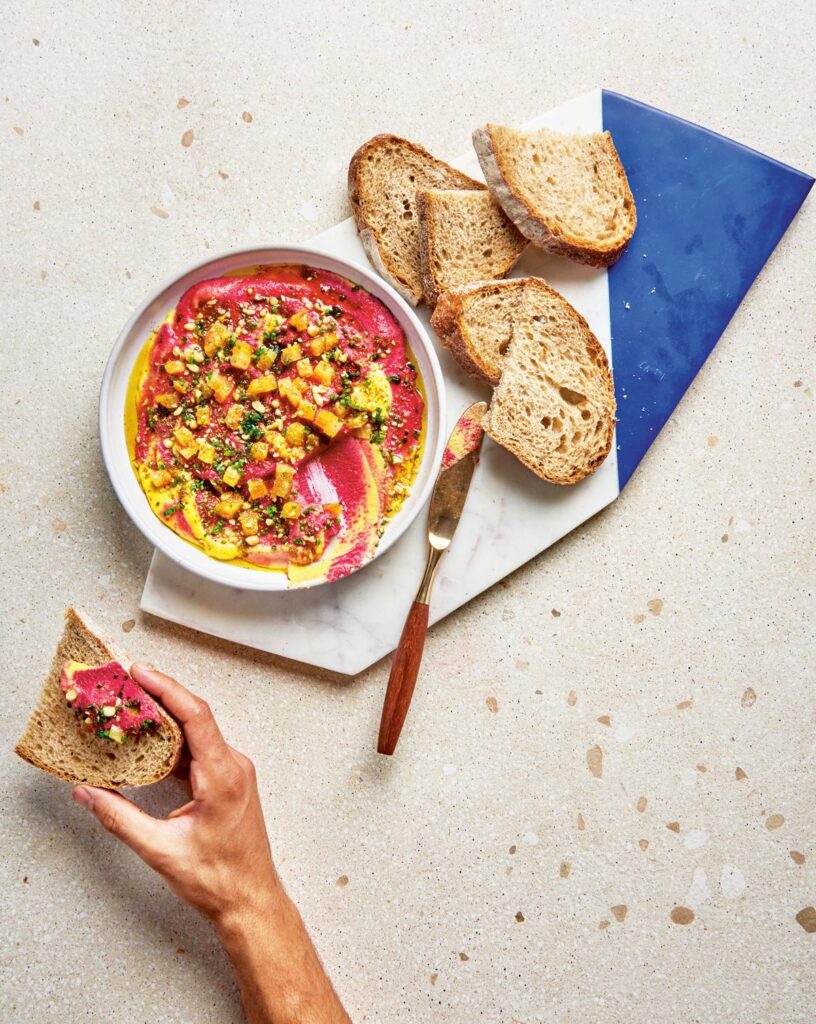 Pink and Gold Beet Dip with Pine Nuts