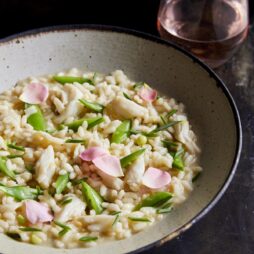 Rose Risotto with Crab and Snap Peas