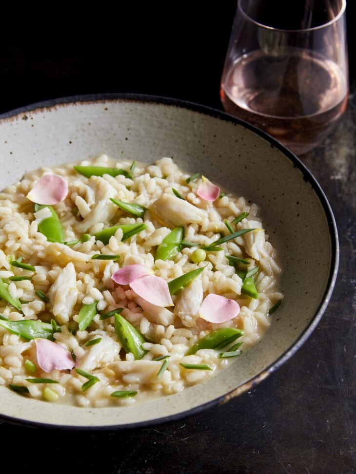 Rose Risotto with Crab and Snap Peas