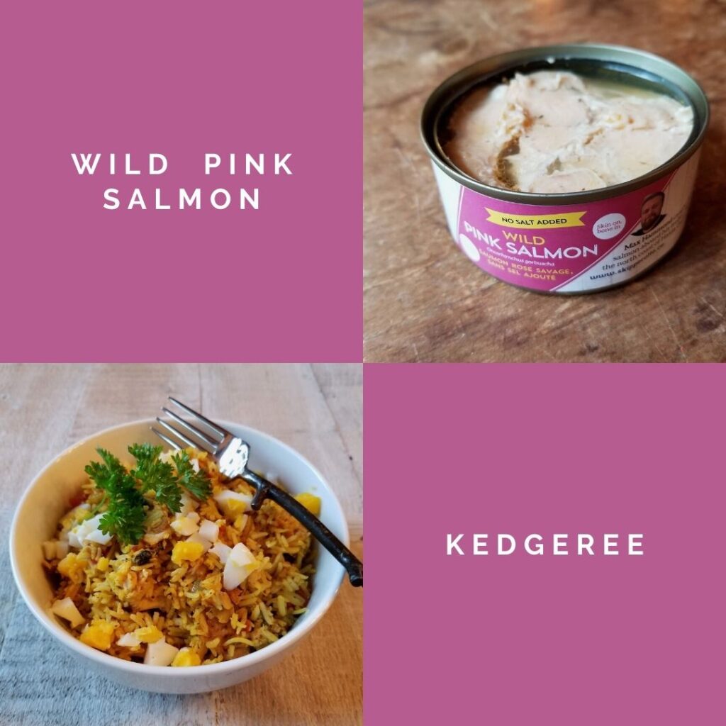 can of wild pink salmon with recipe image kedgeree